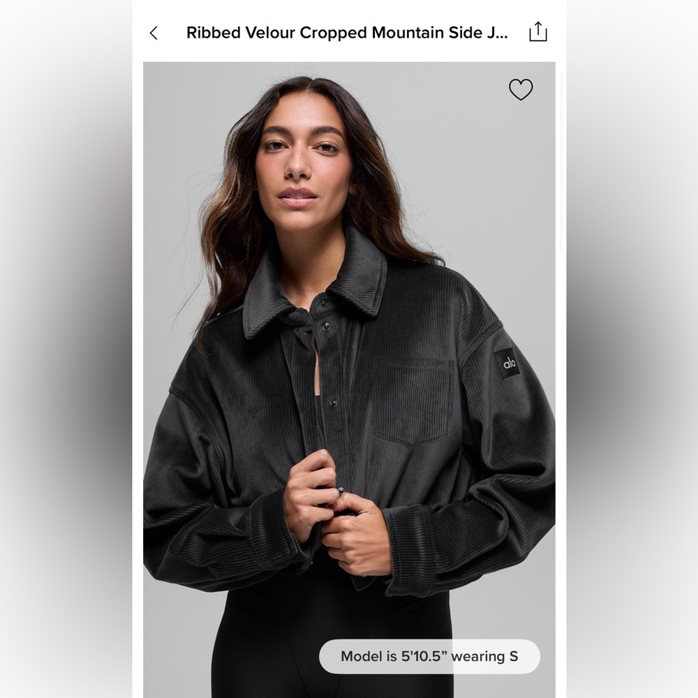 ALO Yoga Black Ribbed Velour Mountain Side Jacket - Picture 2 of 6
